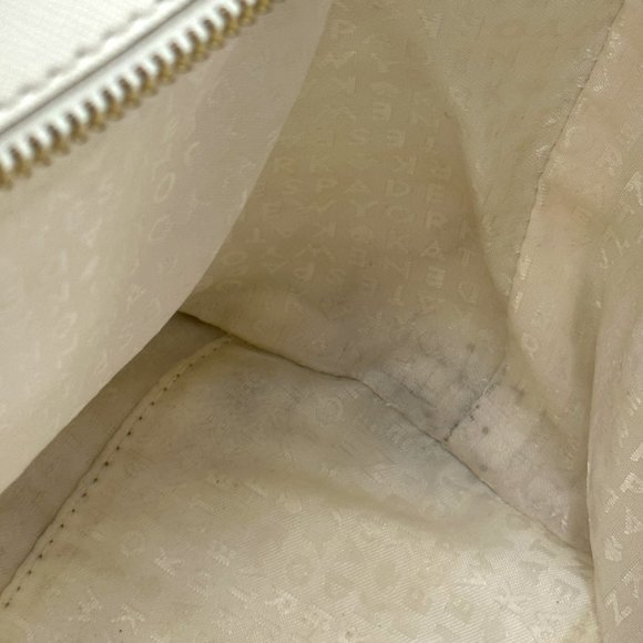 EUC Kate Spade Beige/Ivory/Black Colorblock Zip-Top Leather Tote + Bag Charm - Picture 16 of 16